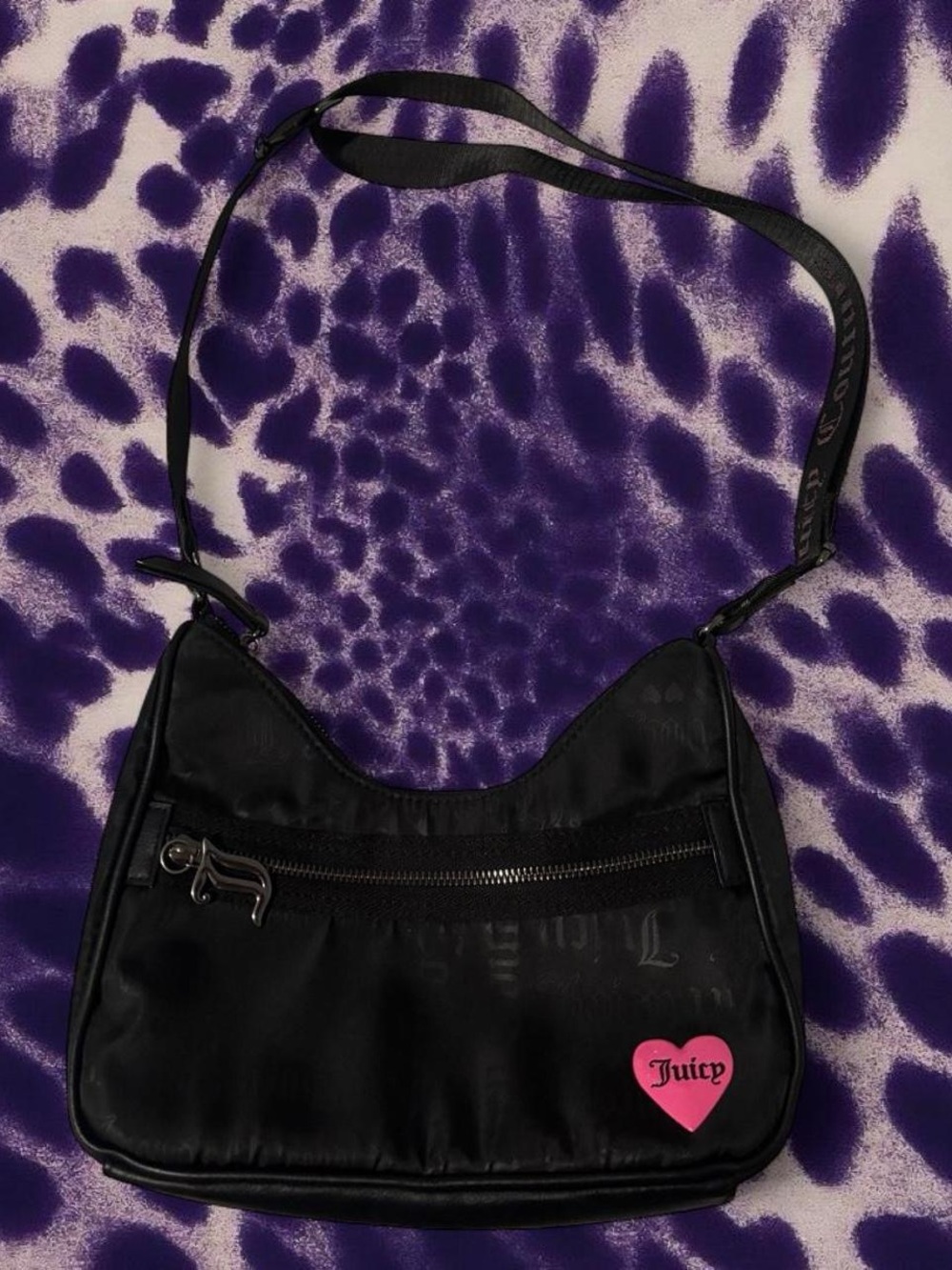 Juicy Couture Black Shoulder Bag with Pink Heart Patch